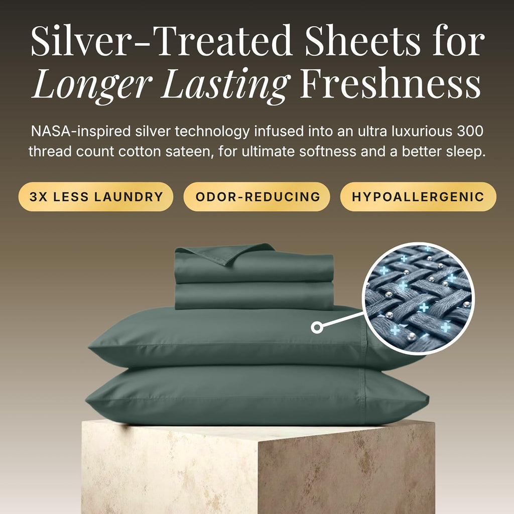 Miracle Made Extra Luxe Soft Cooling Bed Sheet Set, 4-piece Silver-Infused Cotton Fabric – Lightweight, Hypoallergenic Bedding for Hot Sleepers, King Size, Sage Green