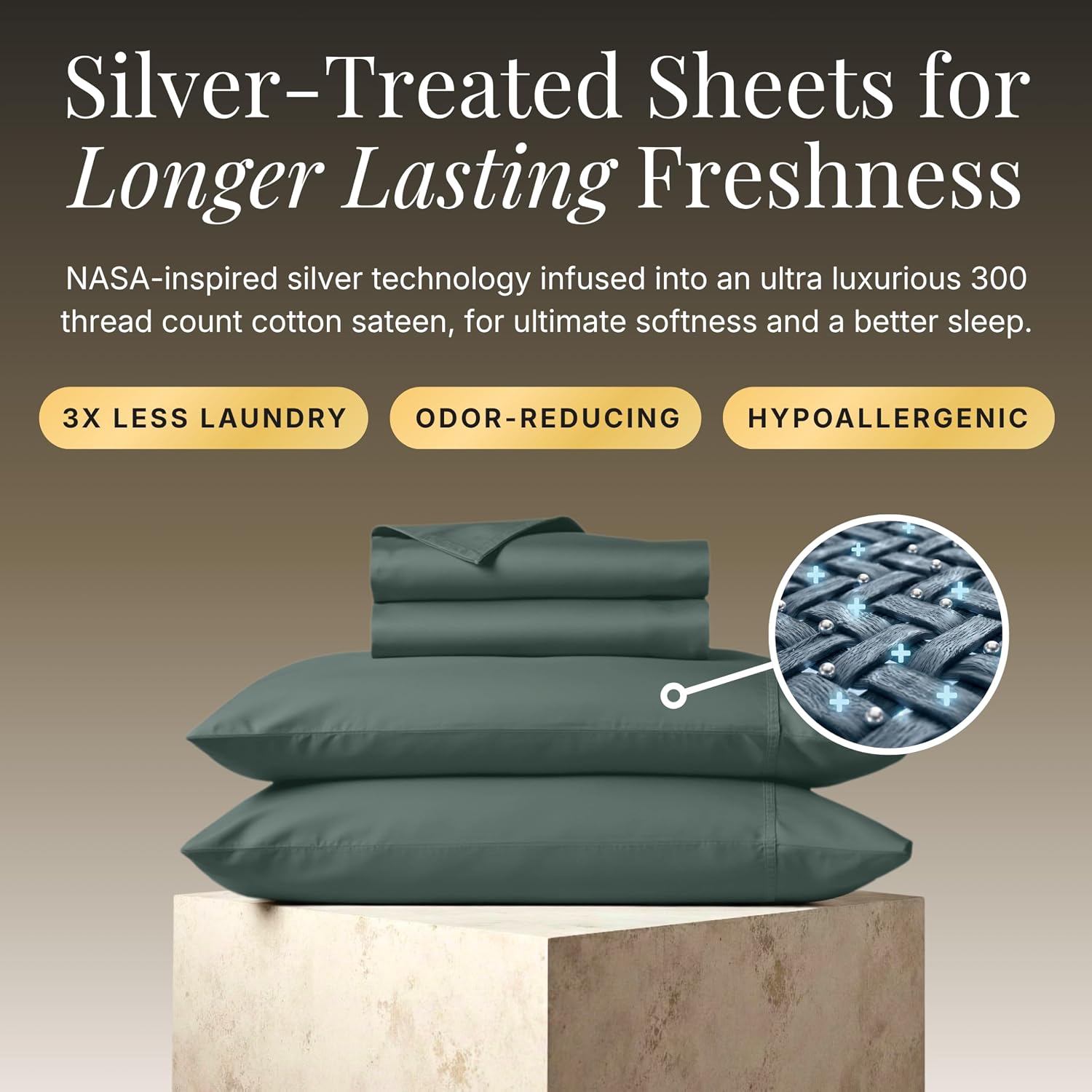 Miracle Made Extra Luxe Soft Cooling Bed Sheet Set, 4-piece Silver-Infused Cotton Fabric – Lightweight, Hypoallergenic Bedding for Hot Sleepers, King Size, Sage Green