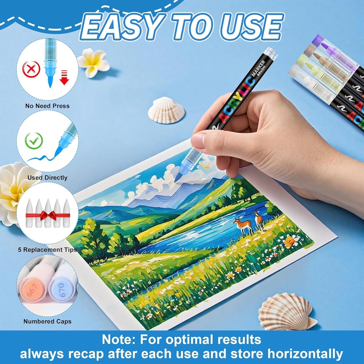 Guangna 366 Acrylic Paint Markers, Brush Tip Acrylic Paint Pens, Quick-Drying Waterproof Ink, for Rock Painting Plastic Wood Canvas Glass Ceramic Metal Art Crafts Supplies Gift