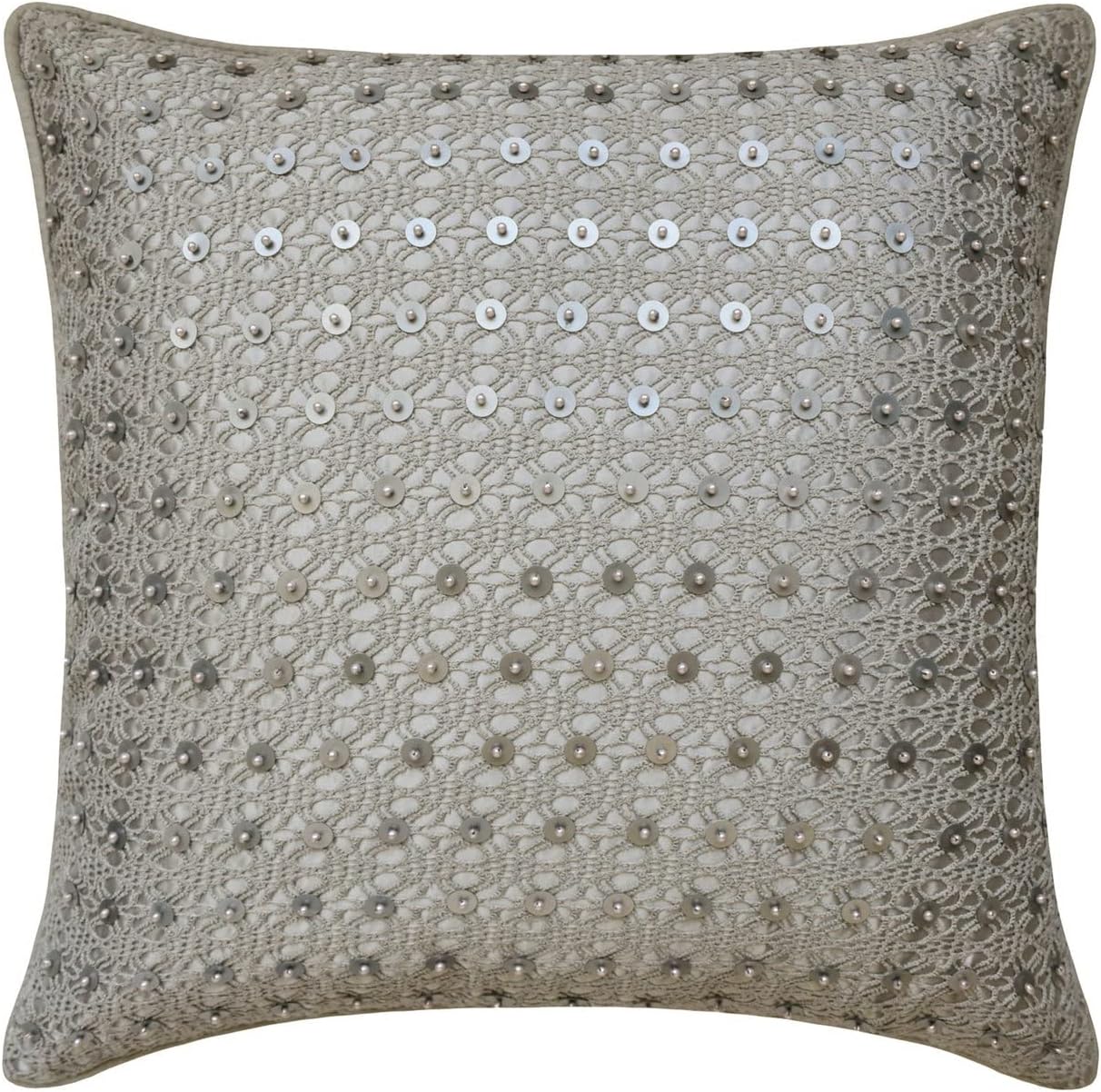The HomeCentric Throw Pillow Case, Silver Euro Size Pillowcases, Pack of 2, 24x24 inch (60x60 cm) Silk Pillow Case Cover, Pillow Covers with Lace & Sequins & Embroidered, Abstract - Vanilla Lace