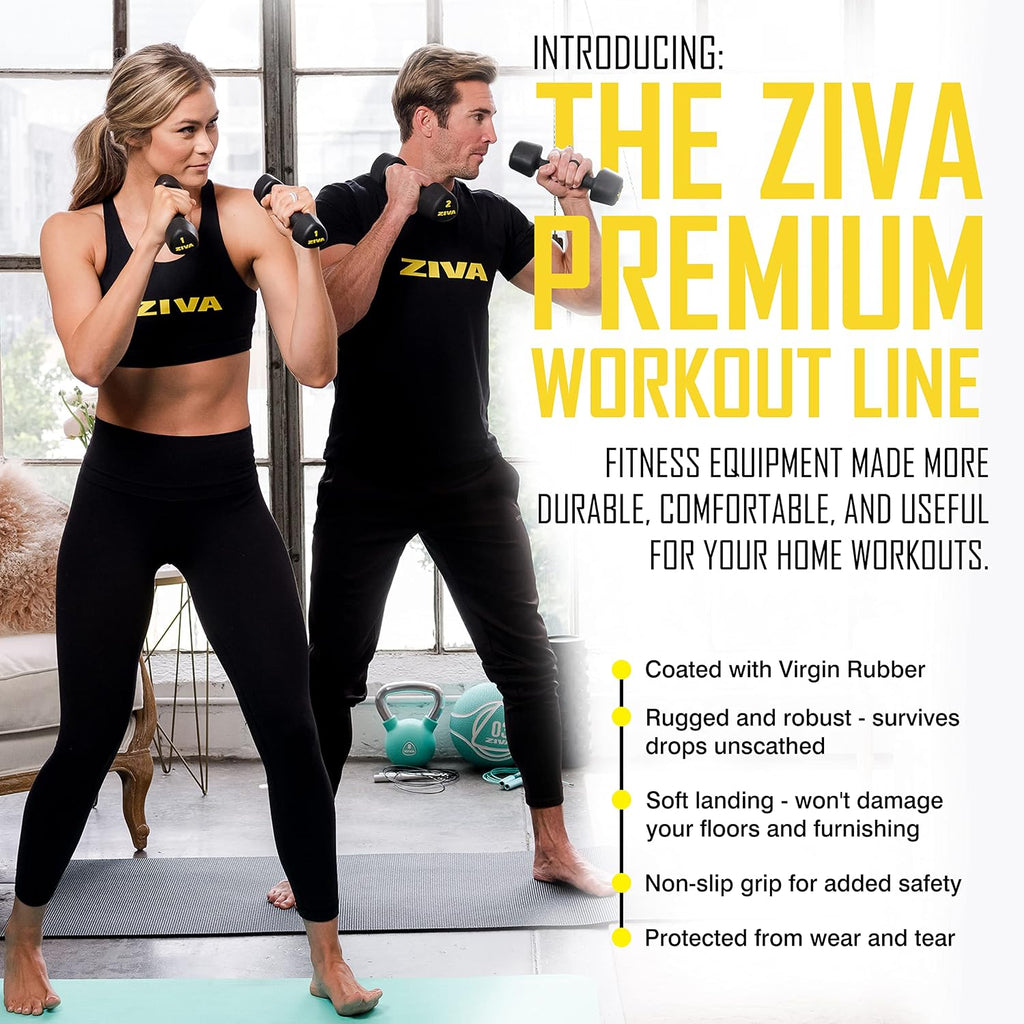 ZIVA RPU Tribell Dumbbell Pair – Premium Urethane-Coated Hand Weights with Ergonomic textured Grip & Steel Core – 2–20 lb Sets in Multiple Colors for Strength Training