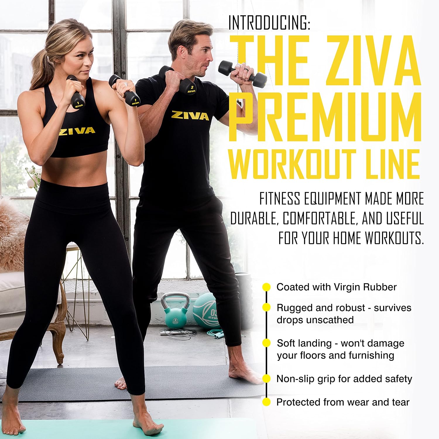 ZIVA RPU Tribell Dumbbell Pair – Premium Urethane-Coated Hand Weights with Ergonomic textured Grip & Steel Core – 2–20 lb Sets in Multiple Colors for Strength Training