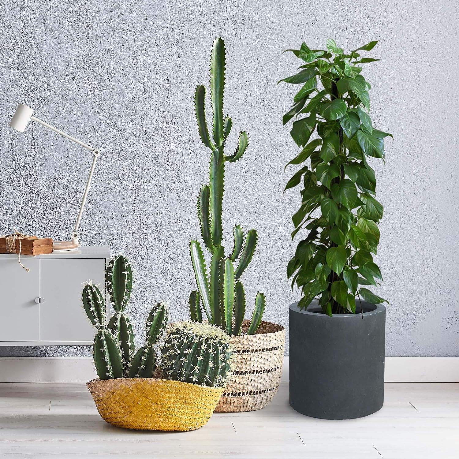Kante 15.7' Dia Round Concrete Planter, Modern Style Large Cylindrical Plant Pot with Drainage Hole and Rubber Plug for Indoor Outdoor Patio, Charcoal