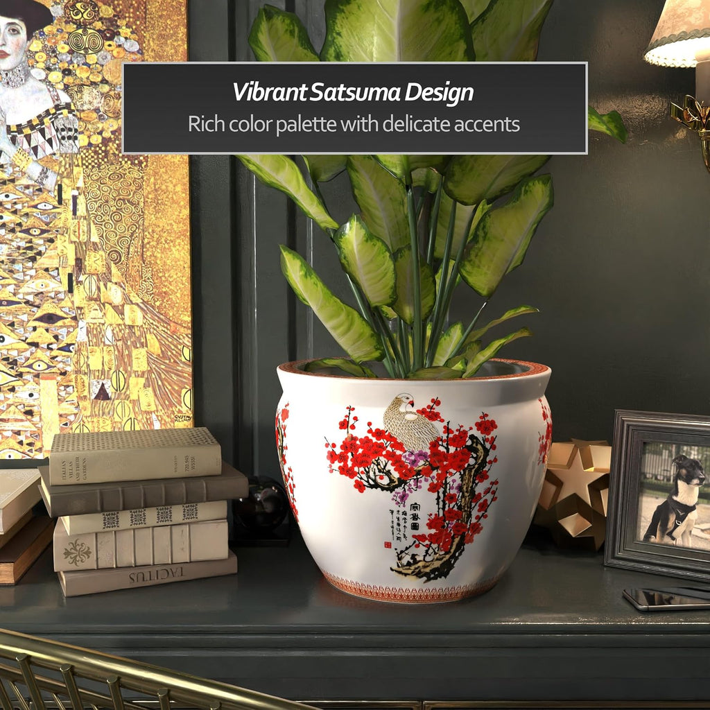 Red Lantern 16' Cherry Blossom Porcelain Fishbowl Planter