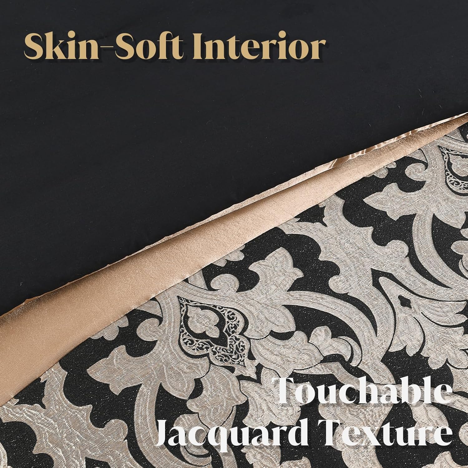 CozyDH Black and Gold Jacquard Comforter Set - 7 Piece King Luxury Damask Patchwork Design, All Season Down Alternative Bedding with Bed Skirt, Shams, Decorative Pillows, 104x90 in
