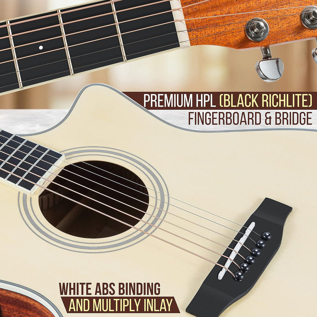 Pyle Premium Electric Acoustic Guitar Kit, 41' Full Size Dreadnought Cutaway with Spruce Top, Mahogany Sides, Gig Bag, Strap, Pickguard, Picks, Extra Steel String Set for Beginners, Advanced, Natural