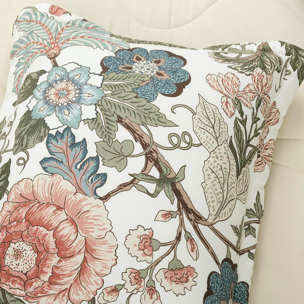 Lush Decor Sydney Floral Comforter Set, 7 Piece Set, Full/Queen, Green & Blue - Fully Styled Bedding Queen Size Comforter Set - Colorful Floral Print - Cottage Core Decor - Coquette Bedding