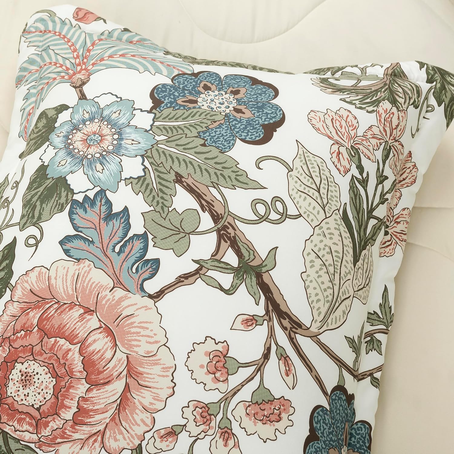 Lush Decor Sydney Floral Comforter Set, 7 Piece Set, Full/Queen, Green & Blue - Fully Styled Bedding Queen Size Comforter Set - Colorful Floral Print - Cottage Core Decor - Coquette Bedding