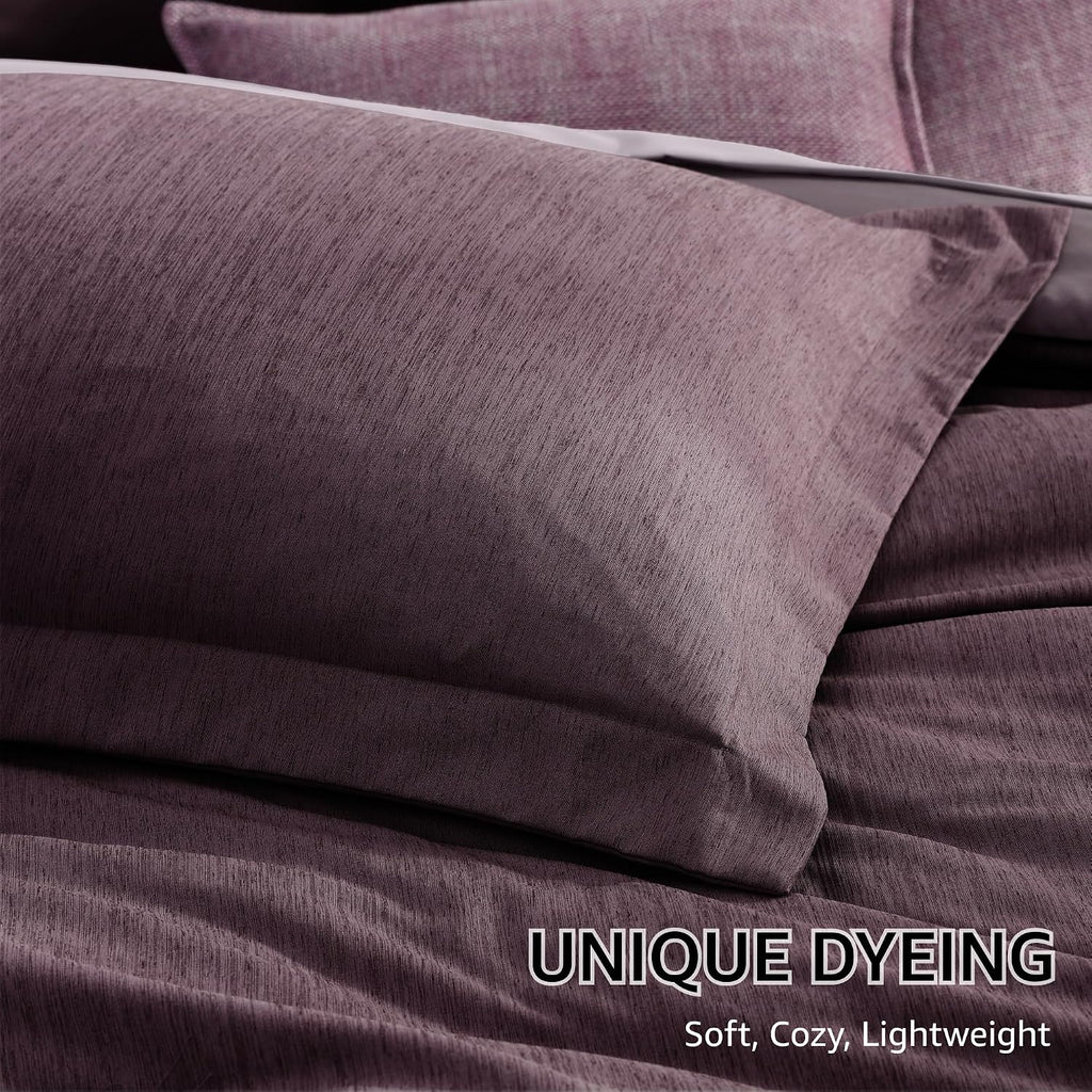 Monbix Super King Comforter Set, Italian Plum Cationic Dyeing Bedding Set Reversible, Bed in a Bag 7 Pieces with Comforter, Sheets, Pillowcases & Shams