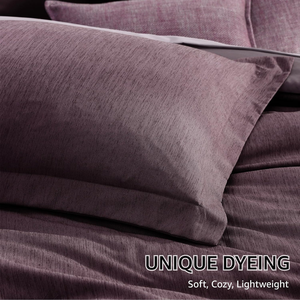 Monbix Super King Plus Comforter Set, Italian Plum Cationic Dyeing Bedding Set Reversible, Bed in a Bag 7 Pieces with Comforter, Sheets, Pillowcases & Shams