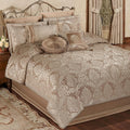 Touch of Class Camelot Luxury Bedding | Neutral Almond | Matte Satin Damask on Richly Textured Jacquard-Woven Chenille Design | 4 Piece Set Includes Queen Comforter, Bedskirt, and 2 Standard Shams