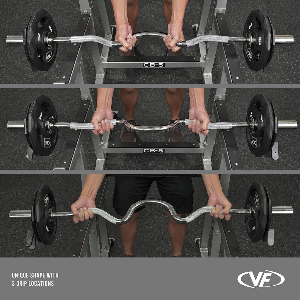 Valor Fitness Olympic Curl Bar – Ergonomic EZ and Super Curl Barbell for Biceps, Triceps, and Arm Workouts – 28mm Grip, 250 lb Capacity, Fits 2' Weight Plates