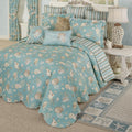 Touch of Class Seabreeze Coastal Beach Bedding | All Season Quilted | Shell Starfish Coral Stripe | Aqua Teal Ivory Cream | 6 Pc Set: King Bedspread, 2 King Shams, 3 Decorative Pillows