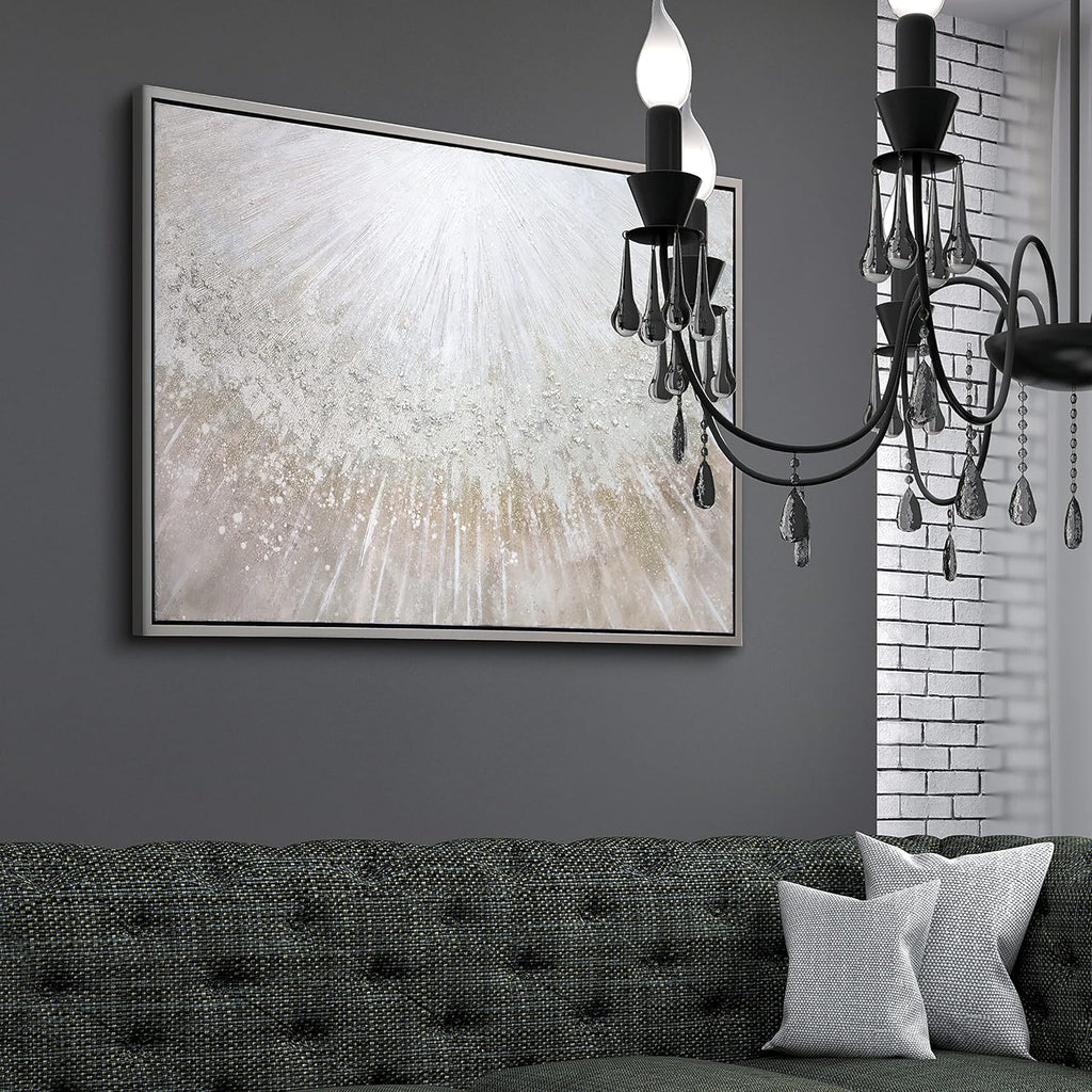 Empire Art Direct Abstract Wall Art Textured Hand Painted Canvas by Martin Edwards, Champagne Frame, 32' x 48', Silver Pellets