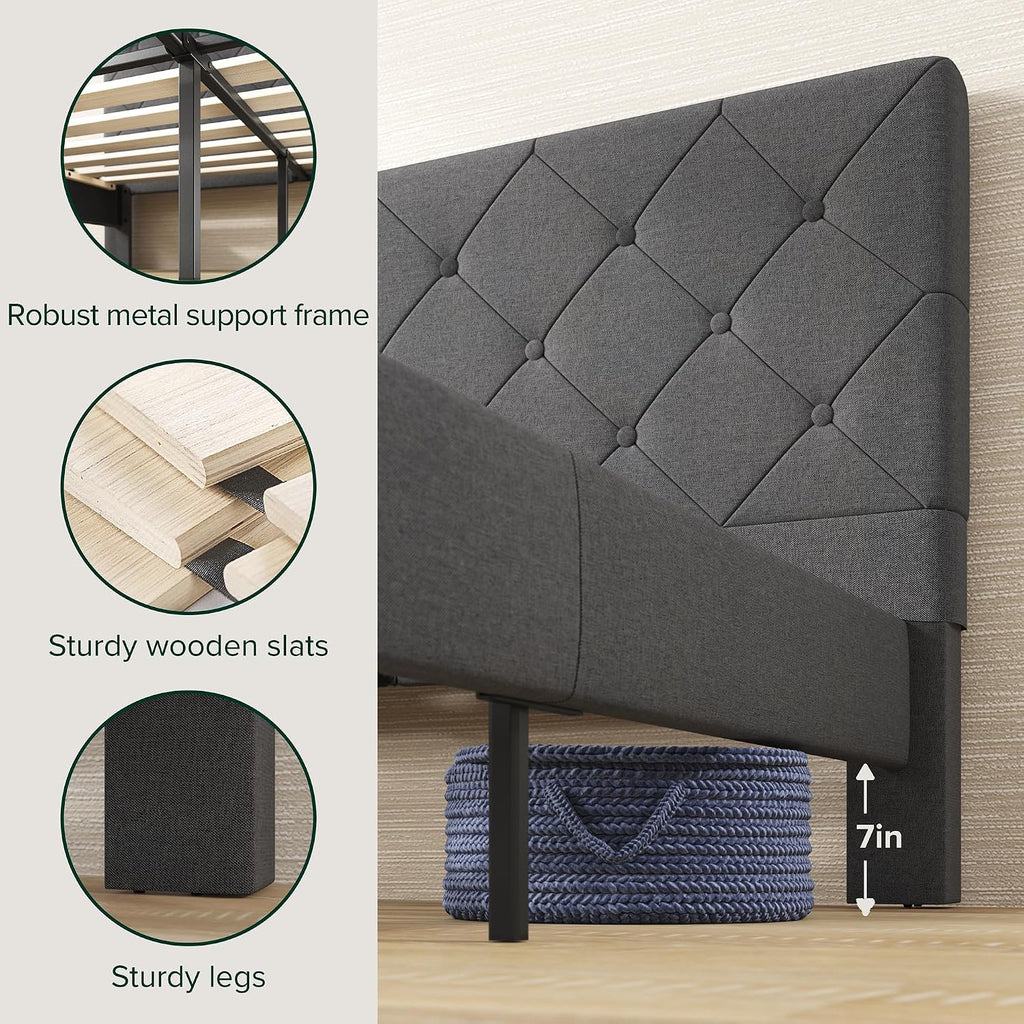 Zinus Full Shalini Upholstered Platform Bed Frame with Headboard [New WonderBox(TM) Version], Wooden Slat Support, No Box Spring Needed, Easy Assembly, Eco Friendly Packaging, Dark Grey