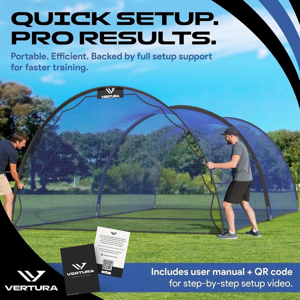 Portable 22ft x 12ft x 8ft Baseball & Softball Batting Cage – Easy to Install Hitting Cage with Pitching Machine Hole, 3-Ply Blue Netting, 14mm Fiberglass Poles, Secure Steel Frame & Carry Bag Include