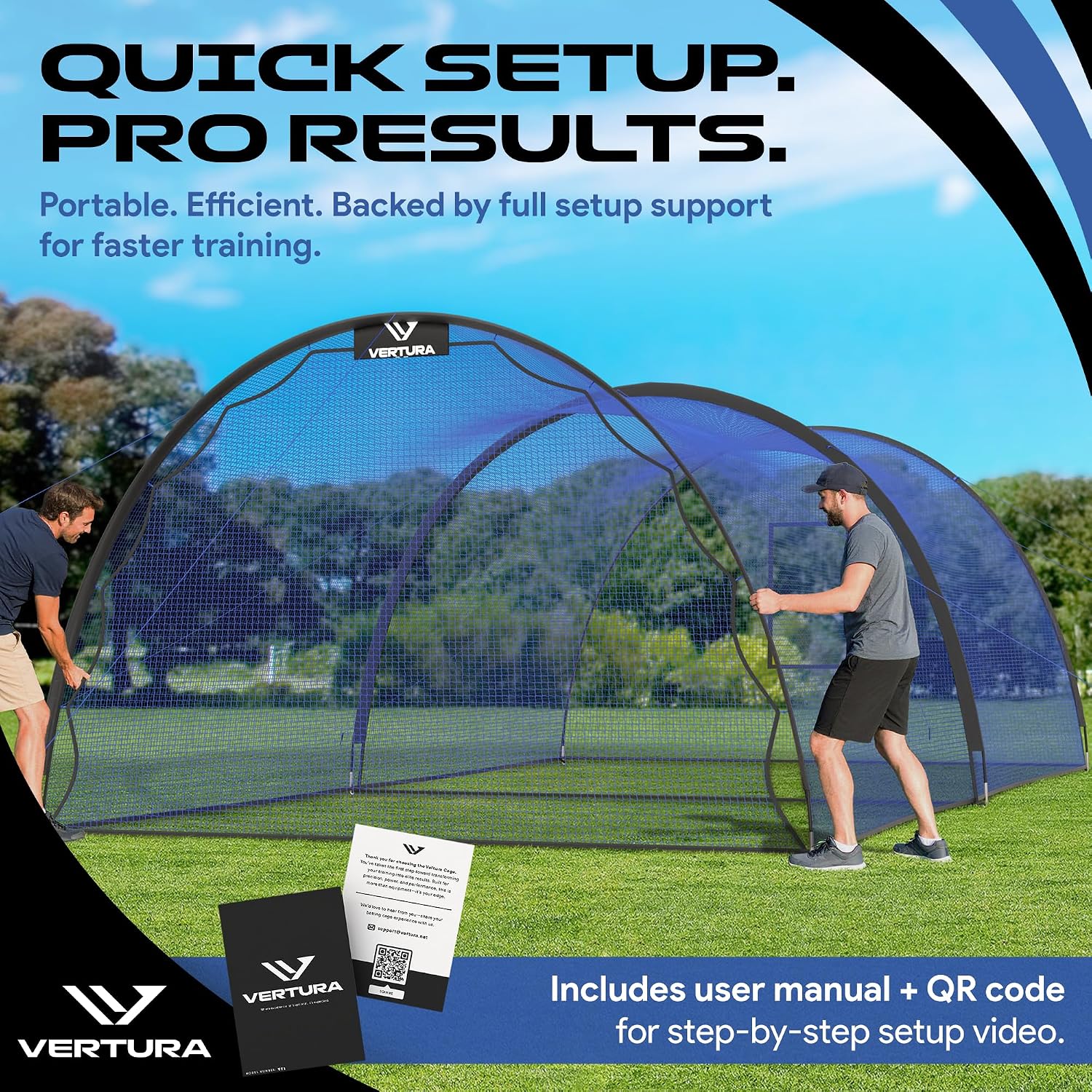 Portable 22ft x 12ft x 8ft Baseball & Softball Batting Cage – Easy to Install Hitting Cage with Pitching Machine Hole, 3-Ply Blue Netting, 14mm Fiberglass Poles, Secure Steel Frame & Carry Bag Include
