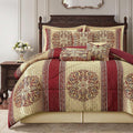 LANCO MODERN LIFESTYLE California King Comforter Set, Wine Gold Medallion Jacquard Design, Luxurious Bohemian 7 Pieces Bedding Set with Decorative Pillows and Bed Skirt