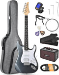 Leo Jaymz Beginner Electric Guitar 39' Kit with Portable Amplifier, Padded Gig Bag, Digital Tuner，Capo，Strap，Picks， HSS Pickups (Gray-HSS)