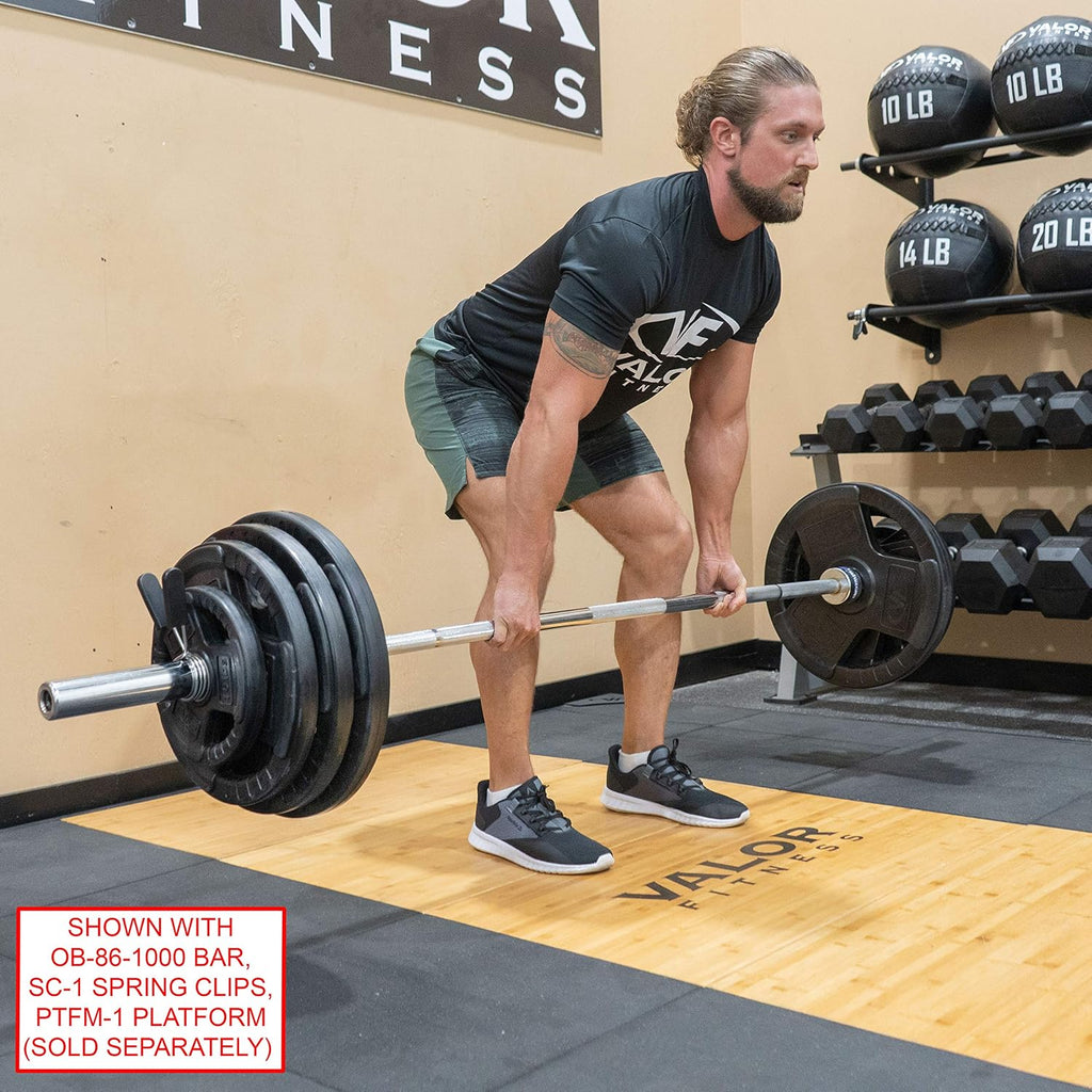 Valor Fitness OP Olympic Weight Plates Coated Rubber Weights w/Weight Plate Set, Barbell Weights w/Grips for Home Gym