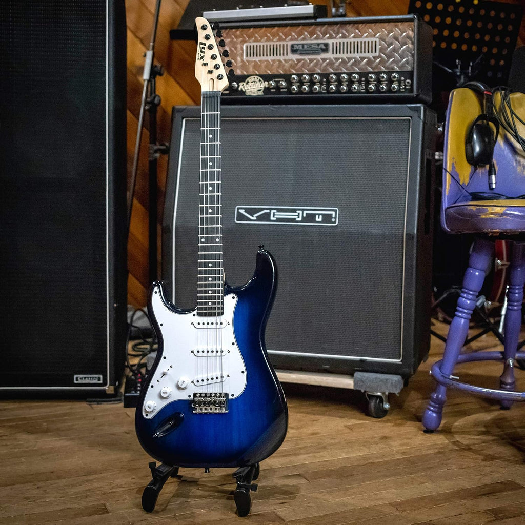 LyxPro Left Hand 39 Inch Electric Guitar and Starter Kit for Lefty Full Size Beginner's Guitar, Amp, Six Strings, Two Picks, Shoulder Strap, Digital Clip On Tuner, Cable and Soft Case - Blue