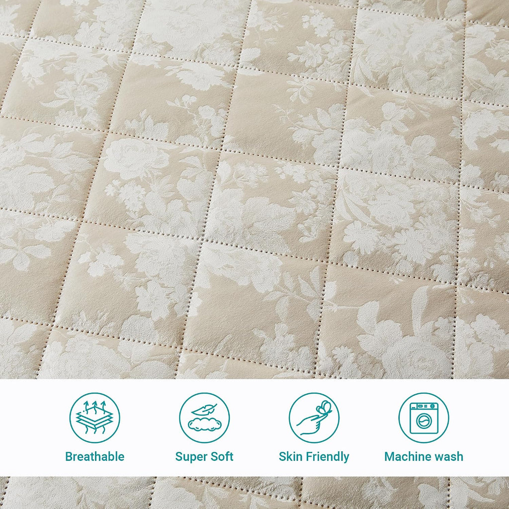 IR Imperial Rooms Velvet King Quilt Size Comforter Bedding Set 3 Pcs - (106'x96') Bedspread Coverlet + 2 Pillow Shams (20'x36'+2') All-Season Quilt Lightweight Diamond Pattern (Beige)