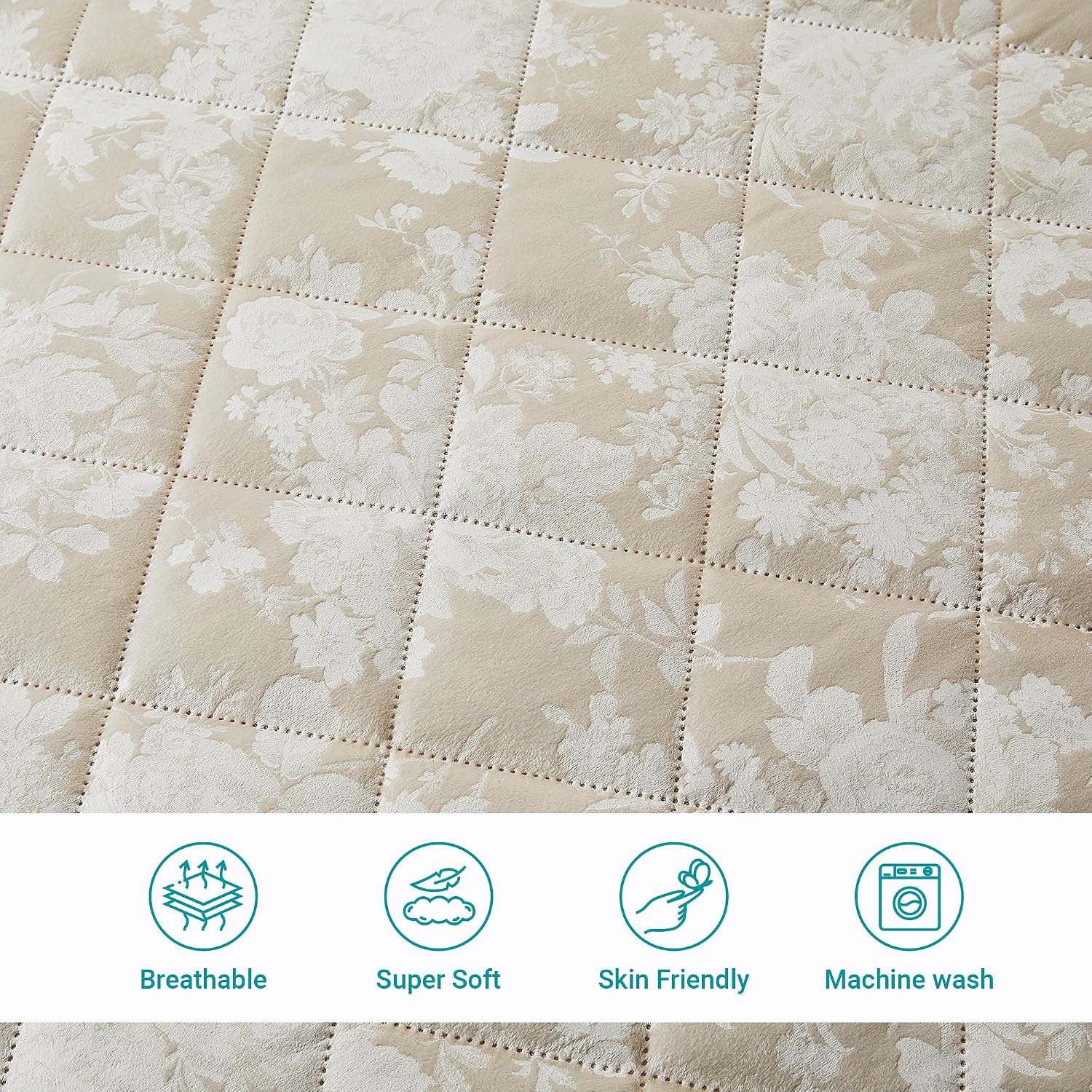 IR Imperial Rooms Velvet King Quilt Size Comforter Bedding Set 3 Pcs - (106'x96') Bedspread Coverlet + 2 Pillow Shams (20'x36'+2') All-Season Quilt Lightweight Diamond Pattern (Beige)