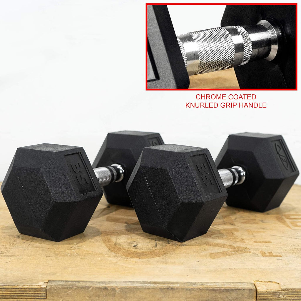 Valor Fitness Rubber Hex Dumbbell Free Weights for Home Gym Workout Equipment for Strength Training