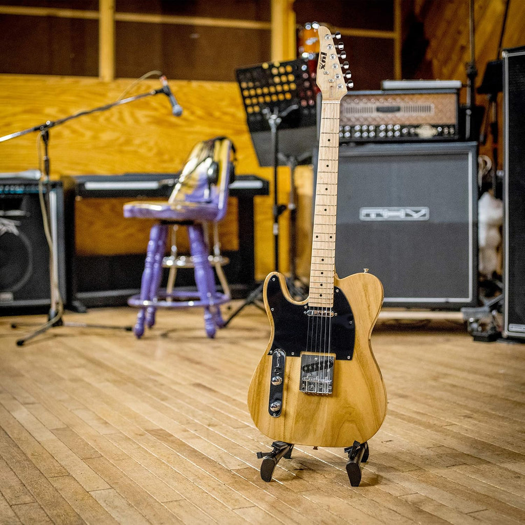 LyxPro 39' Electric Guitar Left Hand TL Series, Full-Size Paulownia Wood Body, 3-Ply Pickguard, C-Shape Neck, Ashtray Bridge, Quality Gear Tuners, 3-Way Switch & Volume/Tone Controls, 2 Picks, Natural