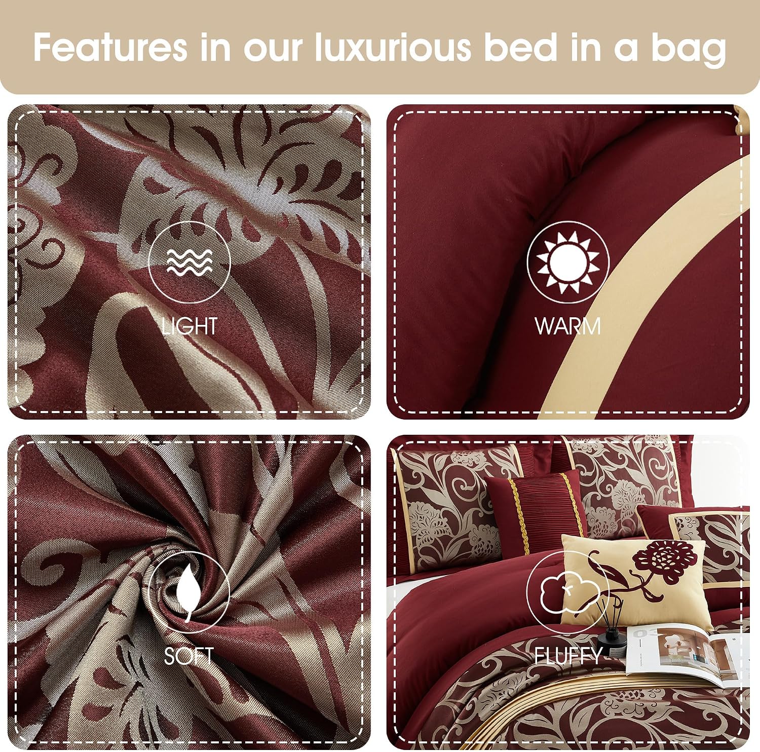 Grand Avenue Black and Red Comforter Set King Size, 7 Piece Jacquard Floral Bedding Set, All Season, Ultra-Soft, Matching Pillows & Shams, Bed Skirt
