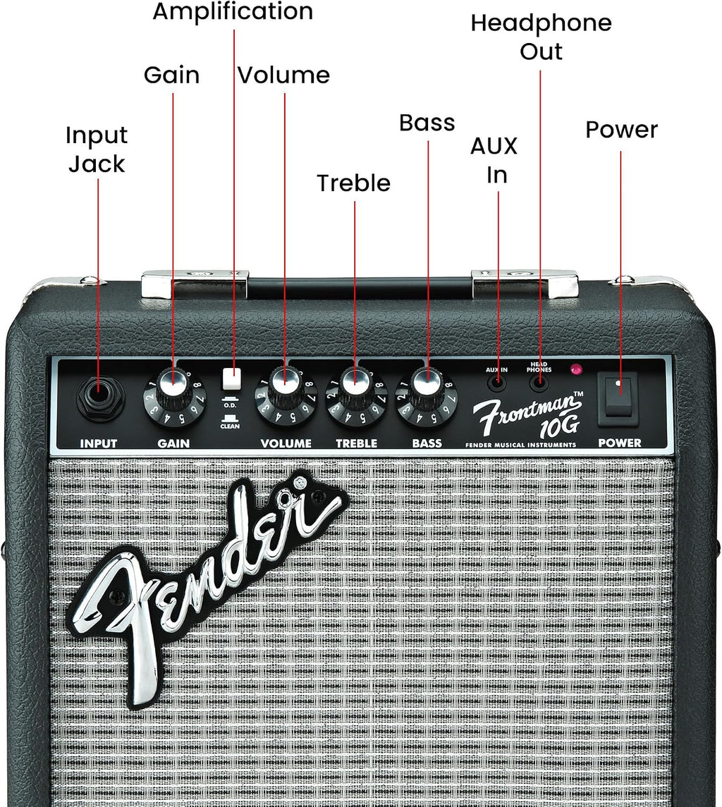 Fender Frontman 10G Guitar Combo Amplifier - Black Bundle with Cable and Austin Bazaar Exclusive 12-Pack Picks