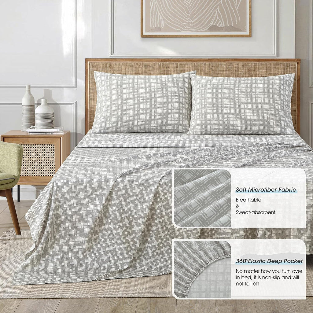 LANCO MODERN LIFESTYLE Grey Queen Comforter Set, Classic Jacquard Floral 14 Pieces Bedding Set, Ultra Soft for All Seasons, Sheets, Bedskirt, Throw, Matching Shams and Decor Pillows
