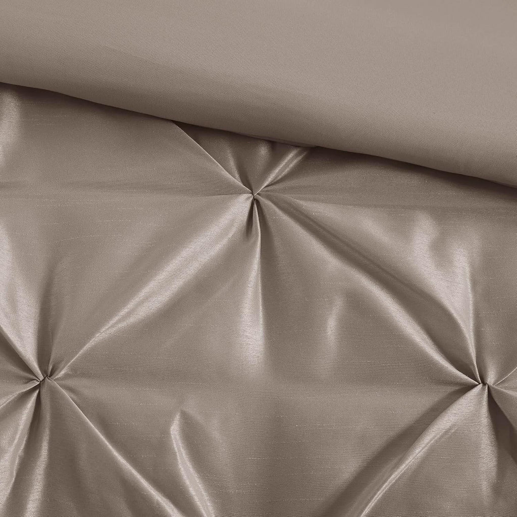Madison Park Laurel Cozy Comforter Set - Traditional Tufted Faux Silk Design, All Season Down Alternative Bedding with Matching Shams, Decorative Pillow, Taupe Cal King(104'x92') 7 Piece