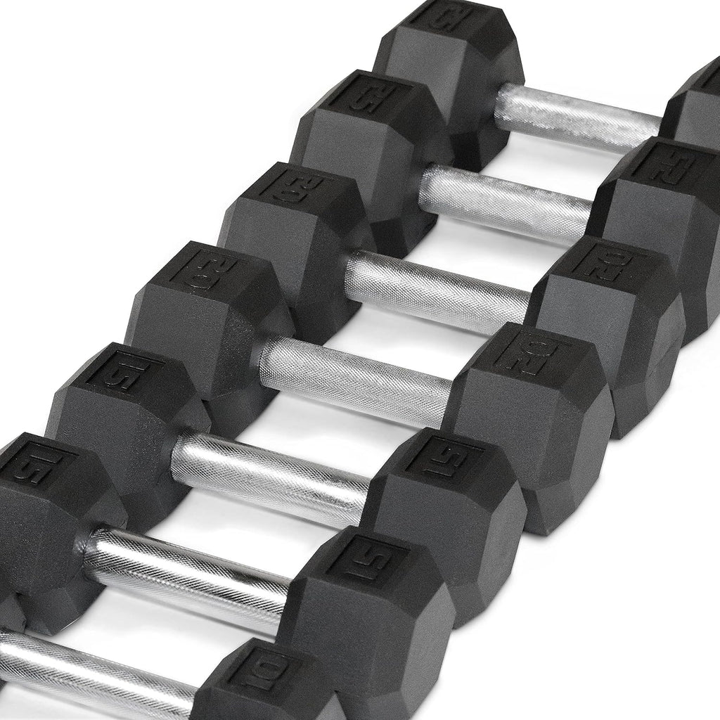 WF Athletic Supply 5-25Lb Rubber Coated Black Handle Hex Dumbbell Set with A Frame Storage Rack Non-Slip Hex Shape for Muscle Toning, Straight Handle, Pink Rack