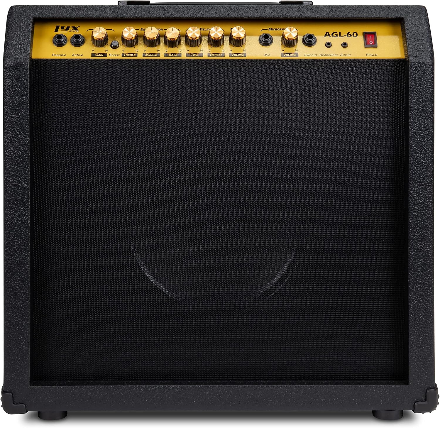 LyxPro 60 Watt Electric Guitar Amplifier | Combo Solid State Studio & Stage Amp with 10' 4-Ohm Speaker, Custom EQ Controls, Drive, Delay, ¼' Passive/Active/Microphone Inputs, Aux in & Headphone Jack
