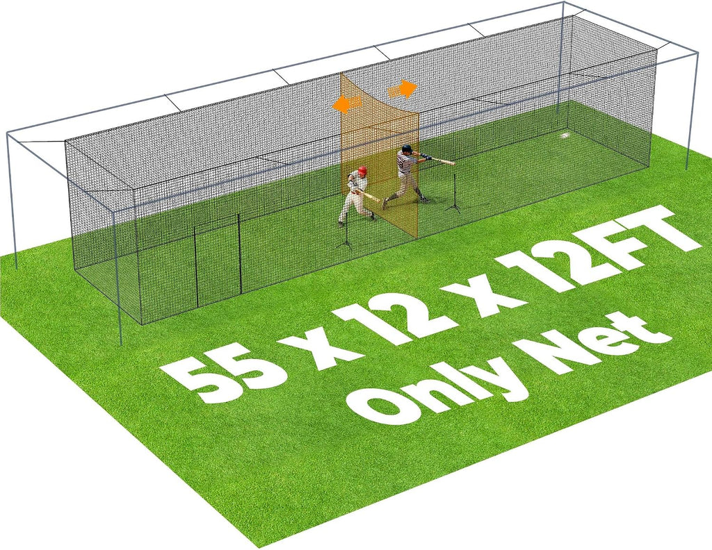 Batting Cage, 22ft/30ft/35ft/55ft/70ft Baseball Softball Hitting cage Net, Portable Baseball Cage Netting System for Solo or Team Training, for Backyard Field Outdoor Indoor