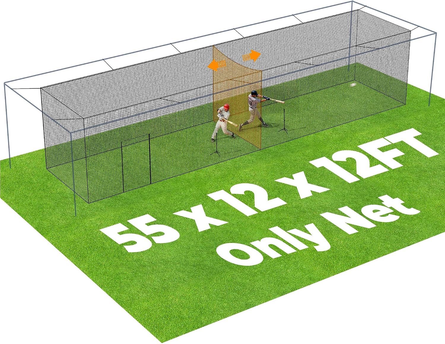 Batting Cage, 22ft/30ft/35ft/55ft/70ft Baseball Softball Hitting cage Net, Portable Baseball Cage Netting System for Solo or Team Training, for Backyard Field Outdoor Indoor