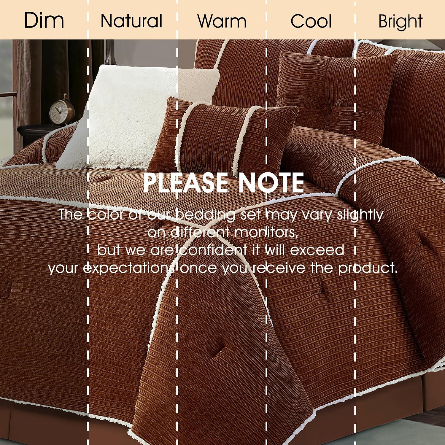 LANCO MODERN LIFESTYLE 7 Piece Comforter Set King, Rust, Bed in a Bag, Corduroy Textured Bedding Set with Comforter, Bed Skirt, Pillow Shams and Decor Pillows, Luxury Modern Home Decor