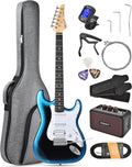 Leo Jaymz Beginner Electric Guitar 39' Kit with Portable Amplifier, Padded Gig Bag, Digital Tuner，Capo，Strap，Picks，HSS Pickups (Blue-Black Fade-HSS)