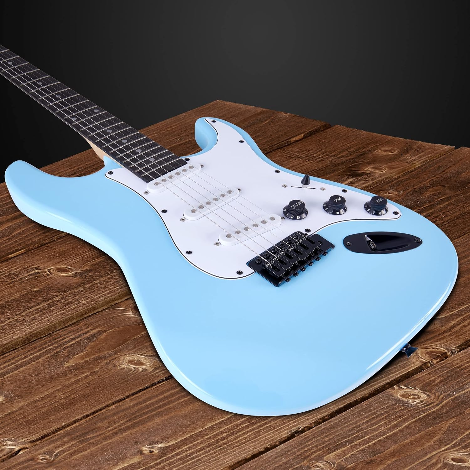 LyxPro 39 inch Electric Guitar Kit Bundle with 20w Amplifier, All Accessories, Digital Clip On Tuner, Six Strings, Two Picks, Tremolo Bar, Shoulder Strap, Case Bag Starter kit Full Size - Retro Blue