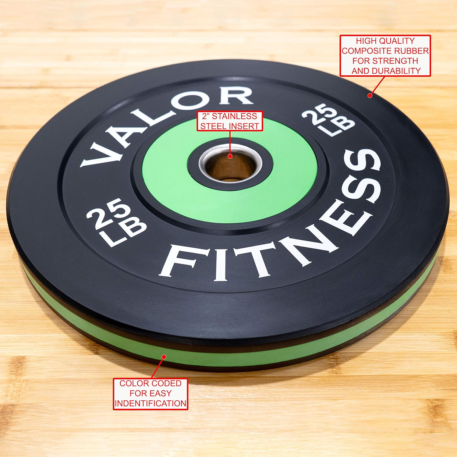 Valor Fitness Olympic Bumper Plate Pro - Weight Plates - Lifting Strength Conditioning Cross Training Workouts – Sold in Singles, Pairs, Sets - Workout Equipment