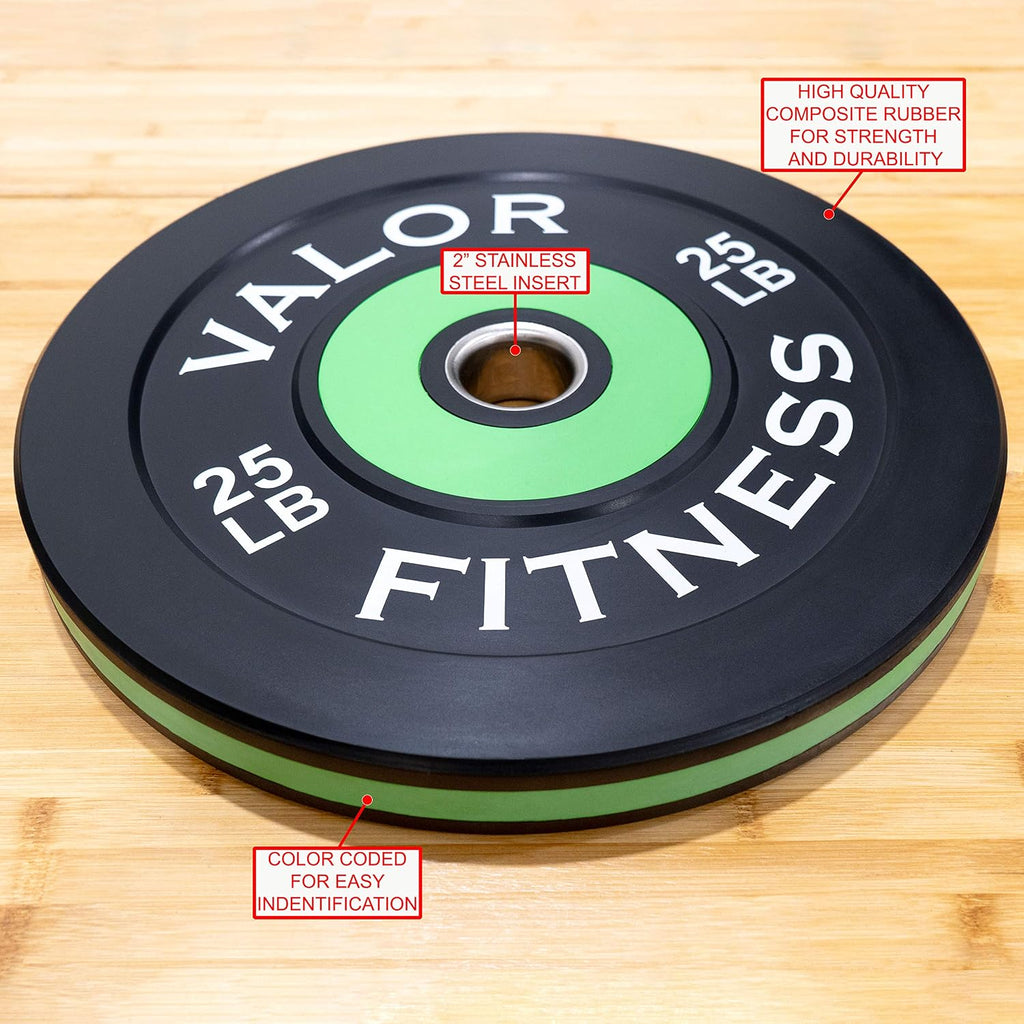 Valor Fitness Olympic Bumper Plate Pro - Weight Plates - Lifting Strength Conditioning Cross Training Workouts – Sold in Singles, Pairs, Sets - Workout Equipment