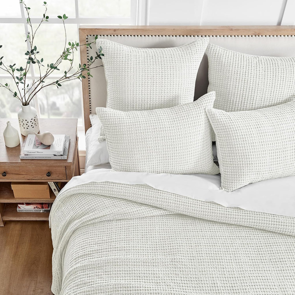 Levtex Home Mills Waffle Queen Bedspread Set (106x106in) with 2 Pillow Shams (26x20in) - Cream - Cotton Waffle Queen Size Bedspread Set - Lightweight, Soft, Pre-Washed