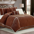 LANCO MODERN LIFESTYLE 7 Piece Comforter Set King, Rust, Bed in a Bag, Corduroy Textured Bedding Set with Comforter, Bed Skirt, Pillow Shams and Decor Pillows, Luxury Modern Home Decor