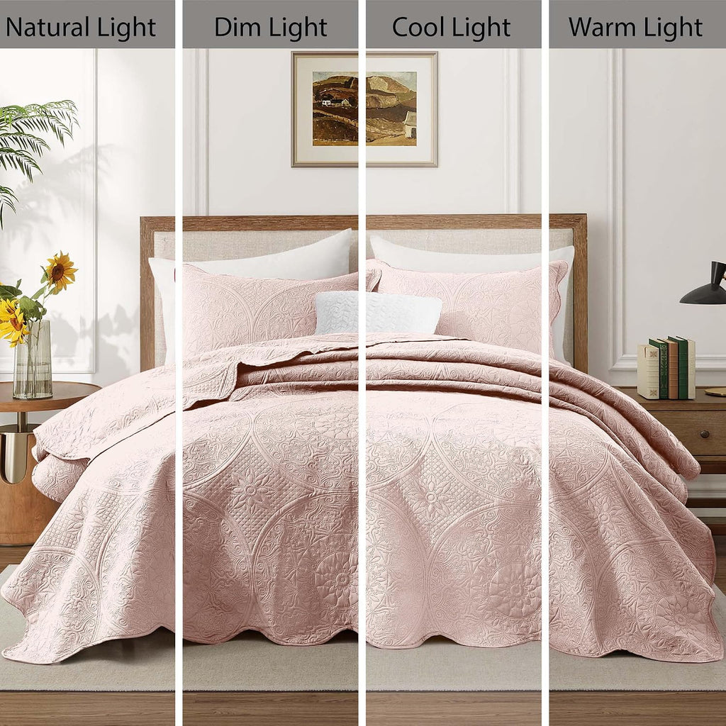 MOONLIGHT20015 10 Pack Twin Quilt Bedding Set (68' x 86') - Bulk Wholesale for Hotels, Guest Bedroom & Airbnbs - Lightweight Microfiber Reversible Floral Embossed Quilts Bedspreads (Peach)