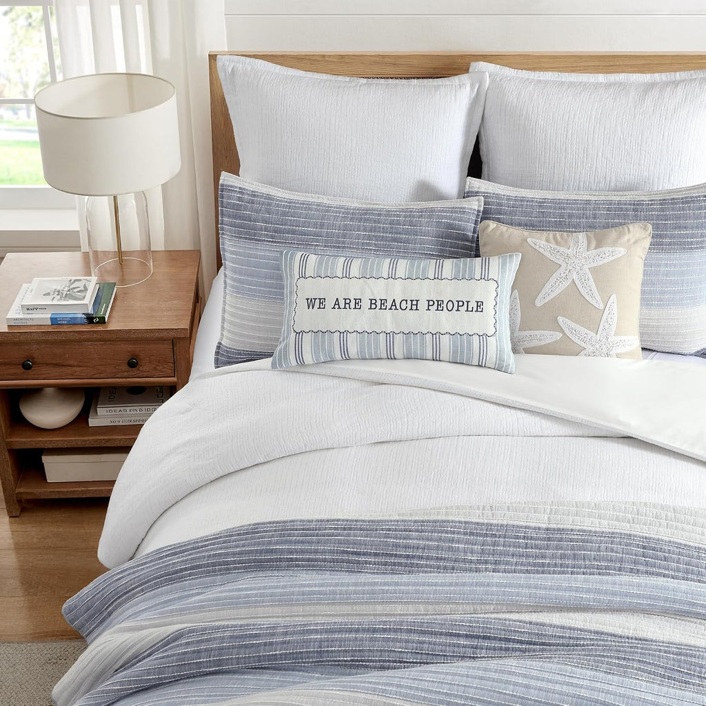 Levtex Home – Sand Stripes Blue Twin Quilt – 68x86in – Textured Stripe – Blue and White – Reversible - Cotton | Textured