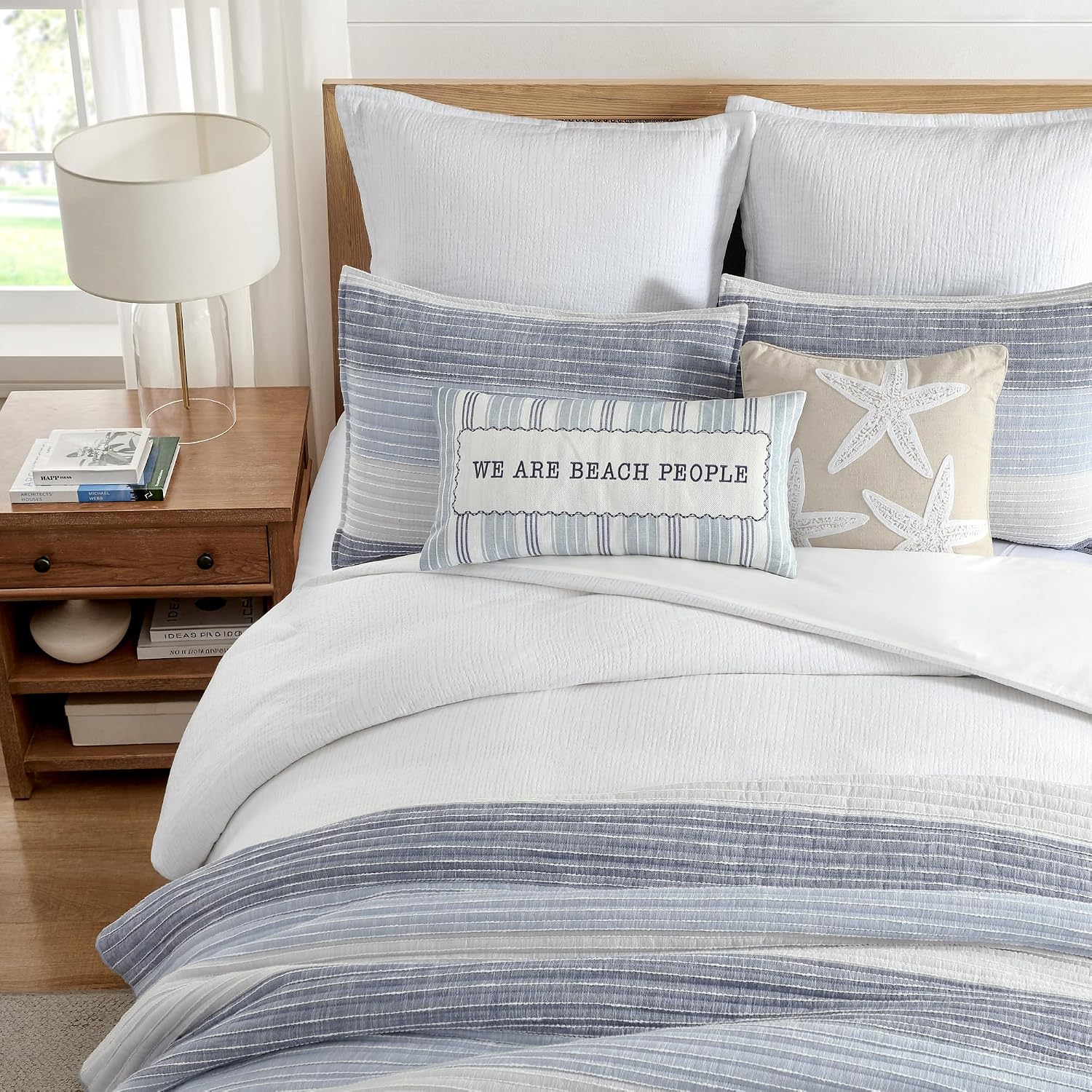 Levtex Home Sand Stripes Blue Full/Queen Quilt - 88x92in - Textured Stripe - Blue and White - Reversible - Cotton | Textured