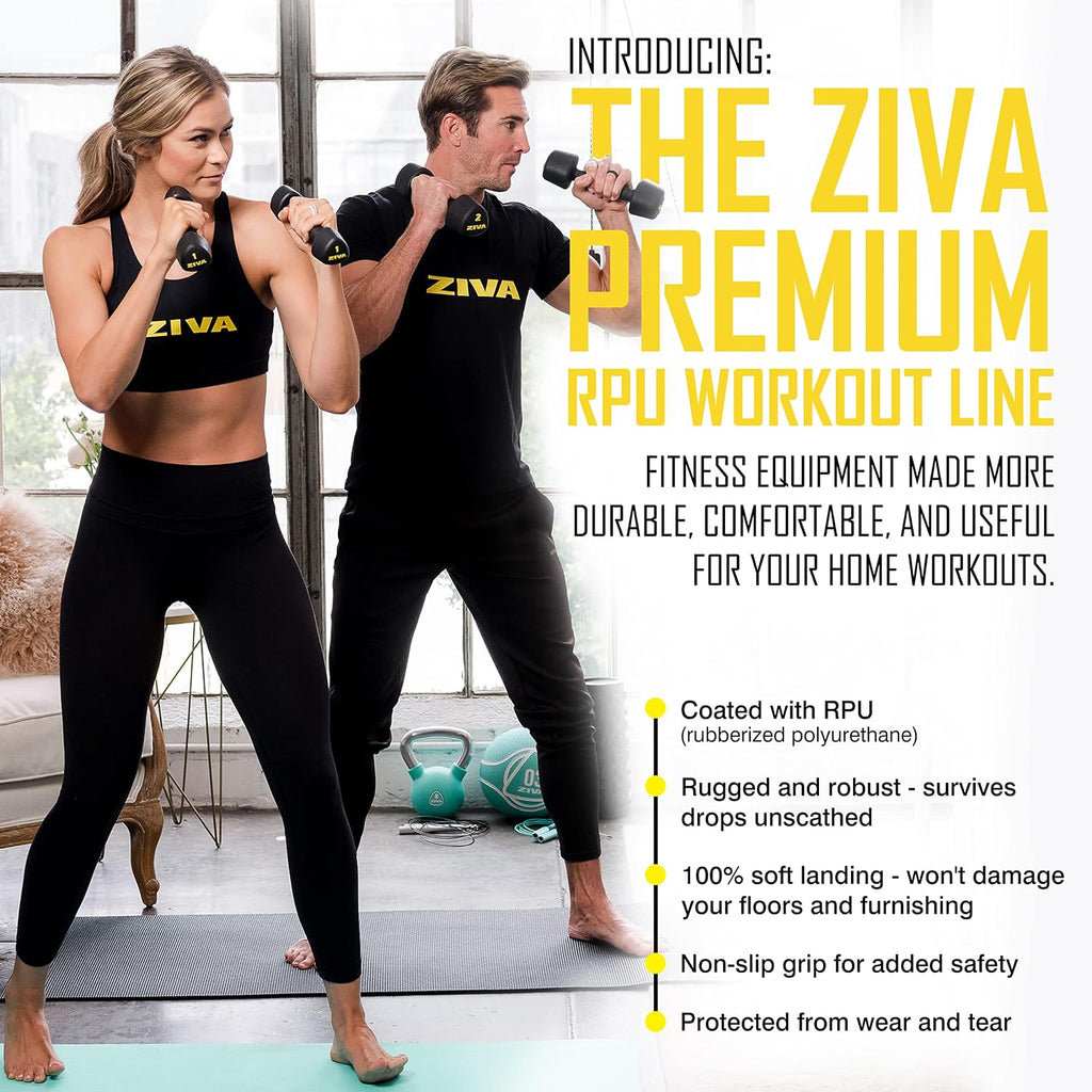 ZIVA RPU Tribell Dumbbell Pair – Premium Urethane-Coated Hand Weights with Ergonomic textured Grip & Steel Core – 2–20 lb Sets in Multiple Colors for Strength Training