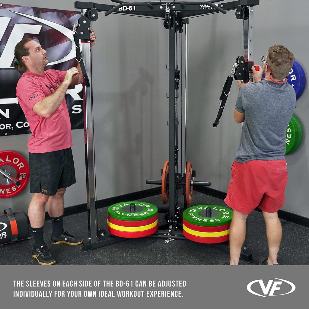 Valor Fitness Cable Crossover Machine - 17 Adjustable Positions with Pull Up Bars and Optional Bundle Attachments Max Weight 200 lb. Plate Loaded Pulley System for Home Gym Power Workout