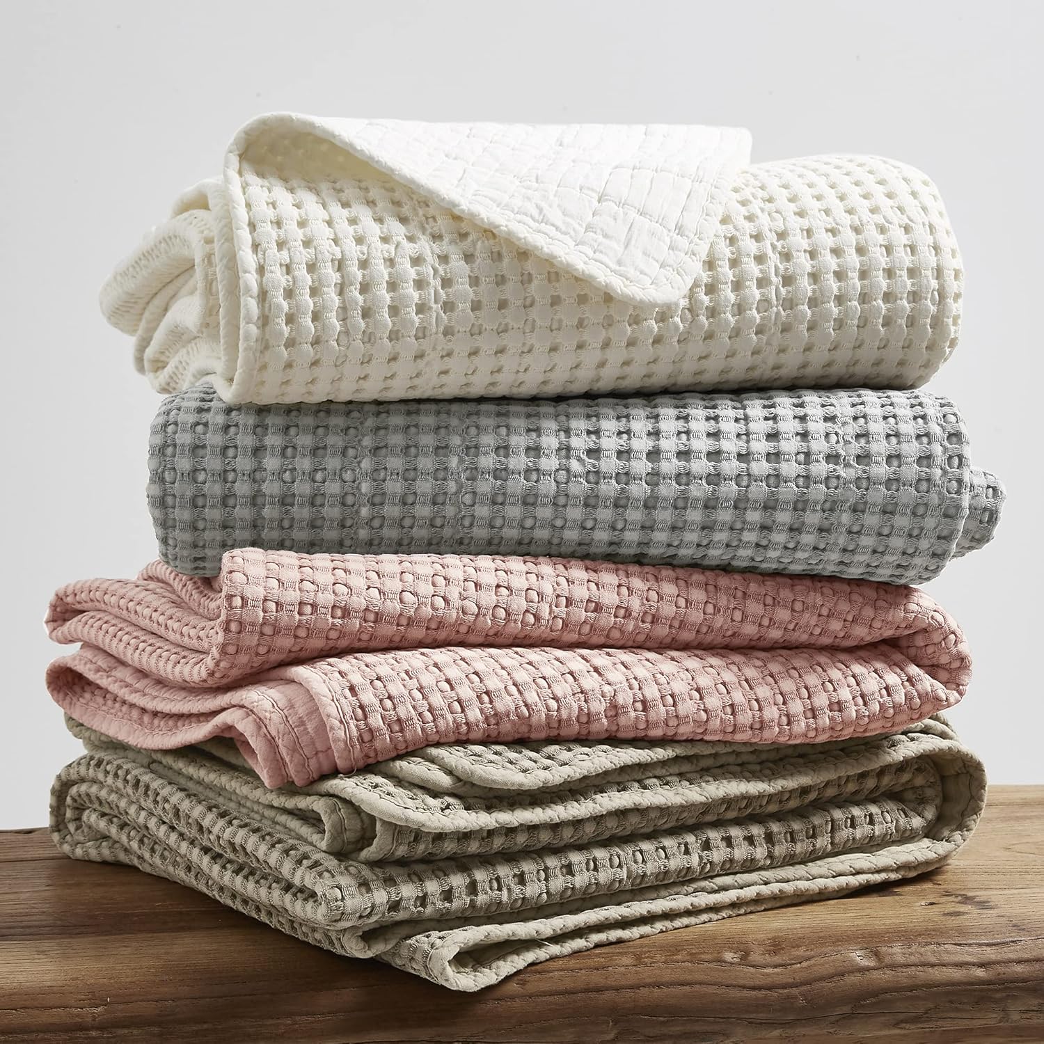 Levtex Home Mills Waffle Full Bedspread Set (100x104in) with 2 Pillow Shams (26x20in) - Cream - Cotton Waffle Full Size Bedspread Set - Lightweight, Soft, Pre-Washed